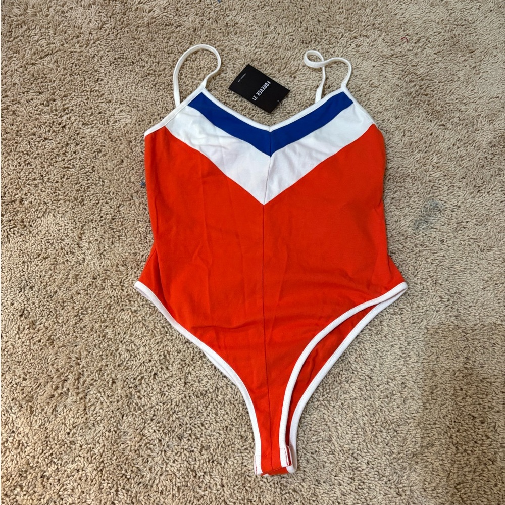 Forever 21 Orange, White, and Blue Bodysuit